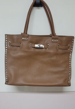 Vittoria Pacini Women’s Lamb Leather Tote Shoulder Bag Cognac Brown w/ Strap